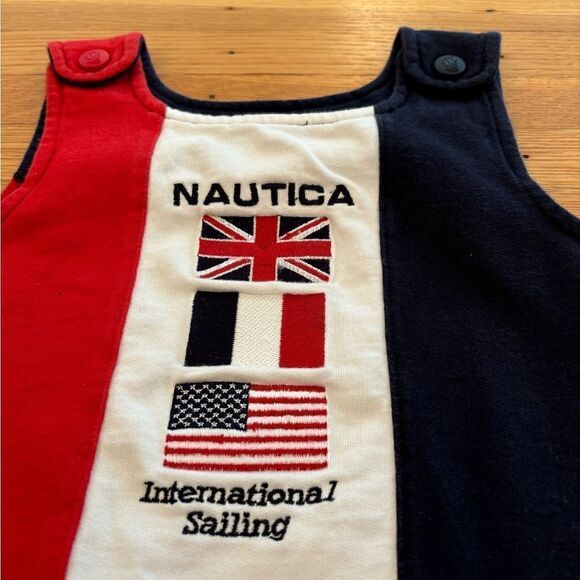 Nautica vintage red/white/blue flag embroidered jumpsuit romper - Picture 4 of 5